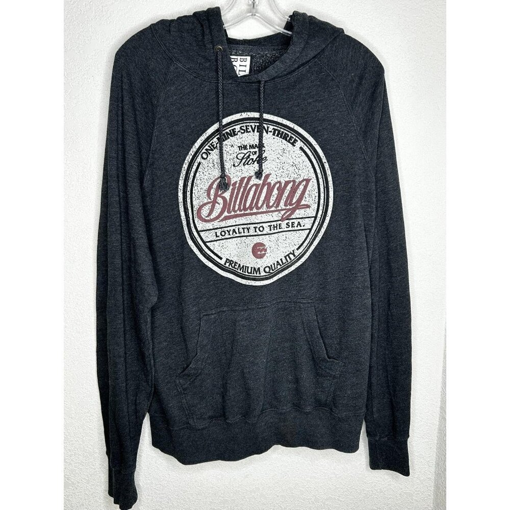 Billabong Hoodie Mens Medium Charcoal Gray Graphic Pullover Fleece Y2K Surf